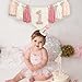 HODIHIWI Pink Baby Girl 1st Highchair Banner Wood Bead Tassel Garland Conical Cap Bling Cake Topper Birthday Party Decorations
