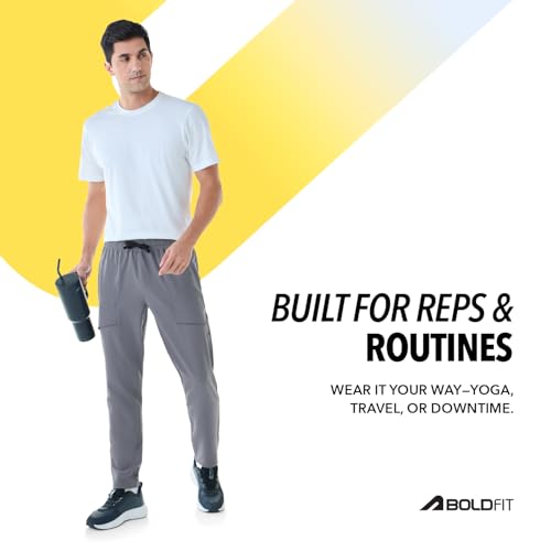 Image of Boldfit Mid Rise Track Pant for Men - Comfortable Gym Pants, Joggers, Sports Pants & Lower for Men with Moisture-Wicking Fabric, Adjustable Fit & Pockets for Daily & Workout Wear