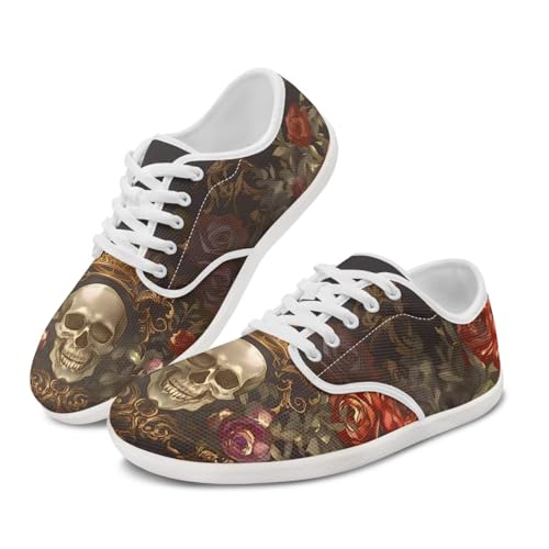Rose Skull Design Barefoot Minimalist Shoes Womens Zero Drop Wide Width Fashion Sneaker