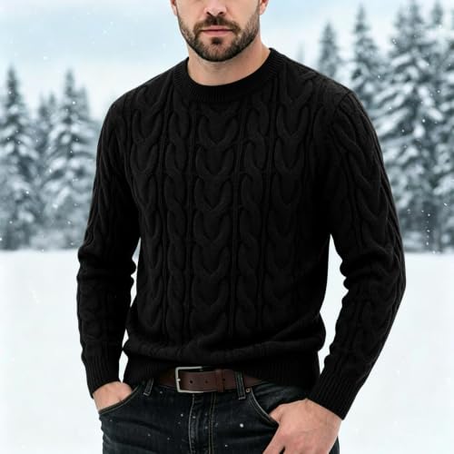 Cozy Mens Cable Knit Crewneck Sweater Perfect for Fall and Winter Layers - Image 2
