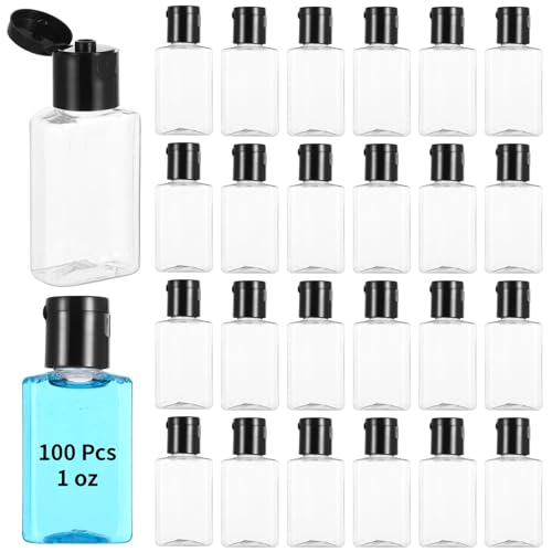 Lnrueg 100 Pcs 1 oz Travel Bottles - Hand Sanitizer Bottle Mini Clear Bottles with Flip Caps, Portable Empty Refillable Containers for Shower Gel, Face Creams, Body Lotions,Black