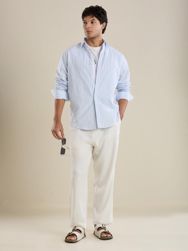 Image of Mark & Albert Mens Striped Linen Casual Shirt | Full Sleeves Mens Shirts | Stylish Shirt for Men