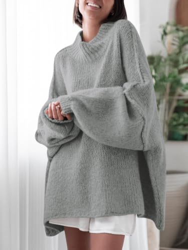 Image of Saodimallsu Womens Oversized Sweaters Mock Neck Batwing Long Sleeve 2026 Fall Trendy Ribbed Knit Casual Tunic Sweater