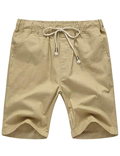 COOFANDY Men's Cotton Linen Casual Lightweight Elastic Waist Drawstring Shorts