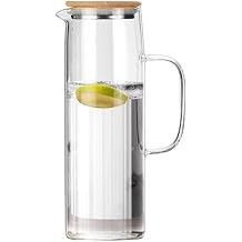 Pot, Heat Resistant Glass Pitcher, 0.3 gal 1.5 L, Glass, Refrigerator, Direct Fire, Cold Brew, Tea Pot, Cold Water Bottle Bamboo Cover, 33.8 fl oz 1,000 ml