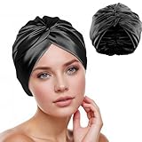 Verstellbare Seidenhaube zum Schlafen - Alle Größen & Haartypen geeignet, Rutschfest & Atmungsaktiv - Für Locken, Glattes & Langes Haar - Nachtpflege & Reise (schwarz)