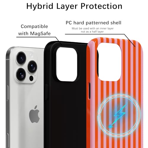 Coque iPhone 16 Pro Max rayée rose et orange en TPU et PC rigide double couche - 6
