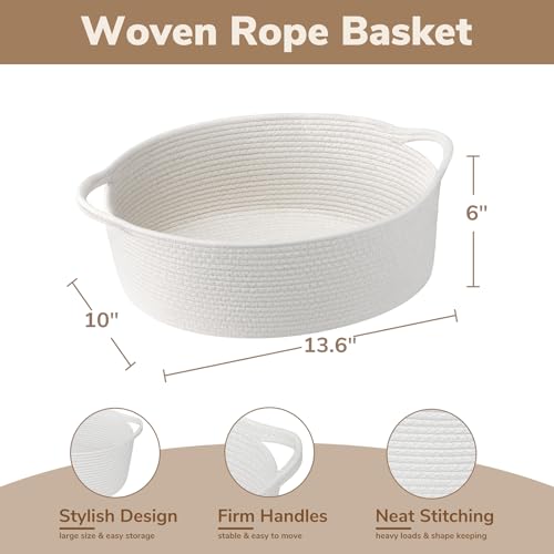 Image of Goodpick Medium Woven Rope Gift Basket Empty, 13.6 inchx 10 inchx 6 inch, White