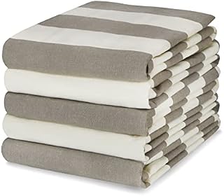 Sticky Toffee 100% Cotton Tea Towel - Pack of 5, Cappucinno Grey Stripe | Cornwall Chic Kitchen Hand Cloth Set | Absorbent, Strong, Quick Dry & Machine Washable | for Home Decor & Kitchen Accessories