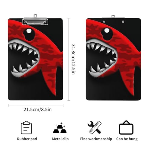 Porte-bloc léger A4 requin rouge pour écrire partout sans support rigide