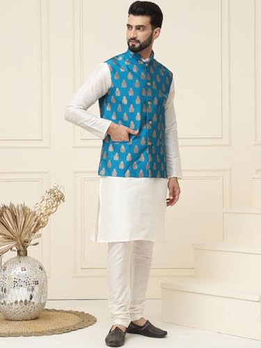 Image of SOJANYA (Since 1958 Men's Silk Blend Kurta Pyjama With Nehrujacket Set