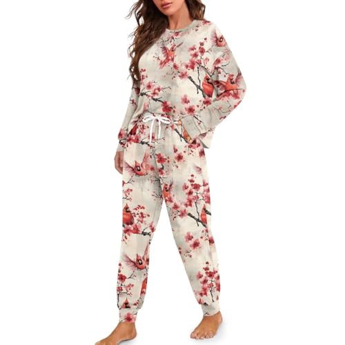 Image of Women's 2 Piece Printed Pajama Set Long Sleeve Sleepwear Set with Long Pants Casual Lounge Sets with Pocket