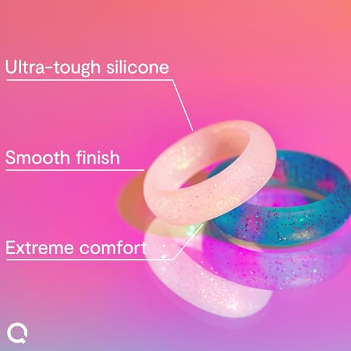 QALO Women's Rubber Silicone Ring, Classic Sparkle Rubber Wedding Band, Breathable, Durable Engagement Silicone Ring, Multi Colors3