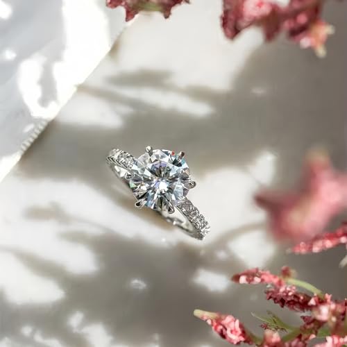 3CT Round Cut Moissanite Engagement Ring for Women 10K/14K/18K White/Yellow/Rose Gold Hidden Halo Simulated Diamond Rings 6-Prong Solitaire Wedding Rings, D Color, VVS1 Clarity4