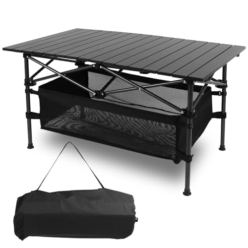 Mesa de camping plegable ultraligera, diseño portátil de aluminio enrollable con bolsa de transporte, perfecta para barbacoas al aire libre, picnics, playa, patio y reuniones en el patio trasero