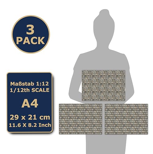 3 Sheets Self-Adhesive Roof Tiles and Shingles for Dollhouses Scale 1:12 (Roof Shingles Wood)