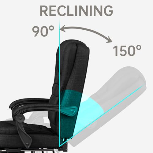 Fabric Office Task Chair- Computer Ergonomic Desk Chair- High Back Executive Chairs Height Adjustable with Footrest Lumbar, 360° Swivel Gaming Office Desk Chair with Flip-up Armrest for Adult, Black