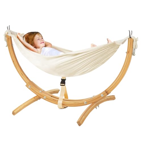 FUNLIO Wooden Hammock with Stand for Kids 3-5 Years (Height  3.9ft/120cm), Premium Solid Wood Kids Hammock Chair Stand, Stable Structure, Wider &...