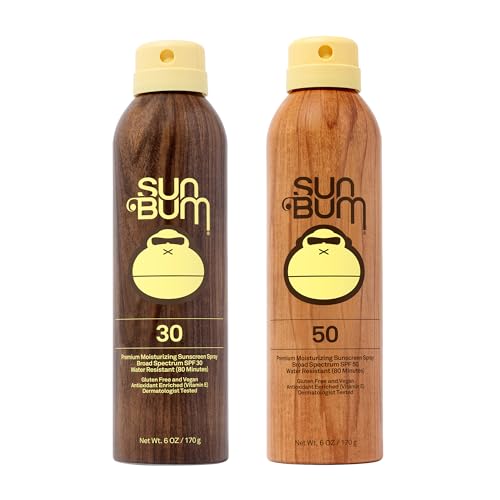 Sun Bum Original Spf 30 and 50 Sunscreen Spray Vegan and Hawaii 104 Act Compliant (Octinoxate & Oxybenzone Free) Broad Spectrum Moisturizing UVA/UVB Sunscreen With Vitamin E 2 Pack