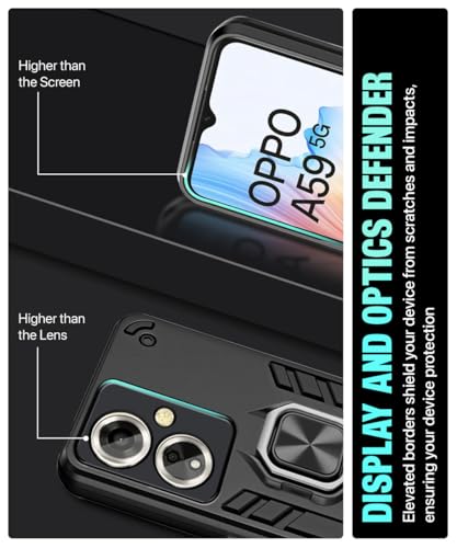 Image of WOW IMAGINE Shock Proof Back Case Mobile Cover for Oppo A59 5G | Bumper Back Cover Case (Tough Armor | Hybrid PC + TPU | Full Protection with Ring Holder & in-Built Kickstand | Black)