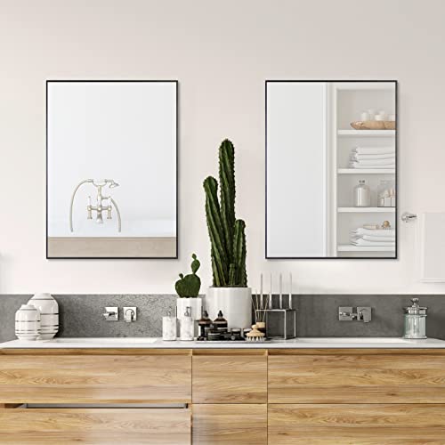 24" X 32" Rectangular Black Wall Bathroom Mirror Sleek Wall Mounted Rectangle Mirror With Metal Framed Vanity Mirror #TOP2