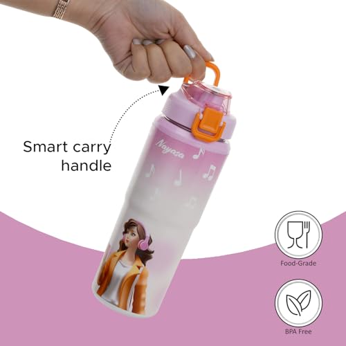 Image of Nayasa Duo-Sip Water Bottle - 730ml | Music Theme | BPA-Free, Dual Drinking Modes | Leak-Proof Insulated Steel Inner | For School, Office, Gym & Travel | Pink