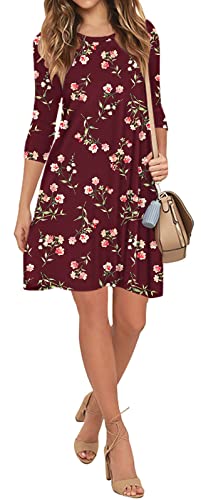 Image of VIISHOW Womens Round Neck 3 /4 Sleeves A-line Casual Tshirt Dress with Pocket