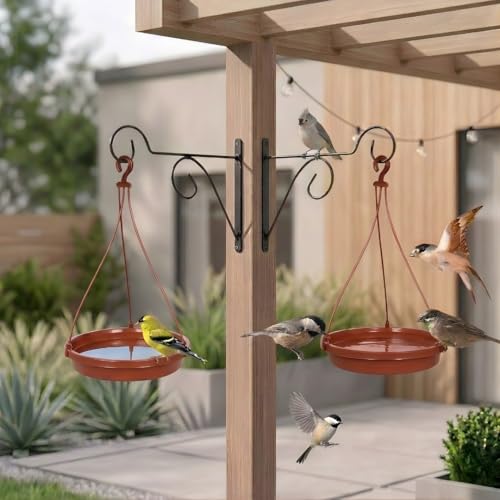 Image of Bird Feeder and Waterer Set with Hanging Brackets - 2-in-1 Wild Bird Feeding Station for Outdoors - Weatherproof Seed Dispenser & Hydration Kit for Garden, Patio & Balcony (2 Pack Tray)
