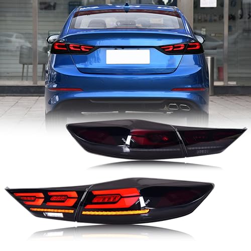 GRANDLOP New Accessory Compatible with Hyundai Elantra 2017 2018 Full LED Tail Lights with Sequential Turn Signal Dynamic Animation Black Rear Lamps Assembly