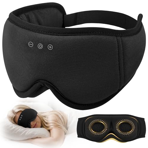 LOVE EYE Bluetooth Schlafmaske mit Kopfhörern 3D Augenmaske für Seitenschläfer Ultrathin Lautsprecher Verdunkelnd für Reisen & Entspannung (Bambus-Baumwolle Schwarz)