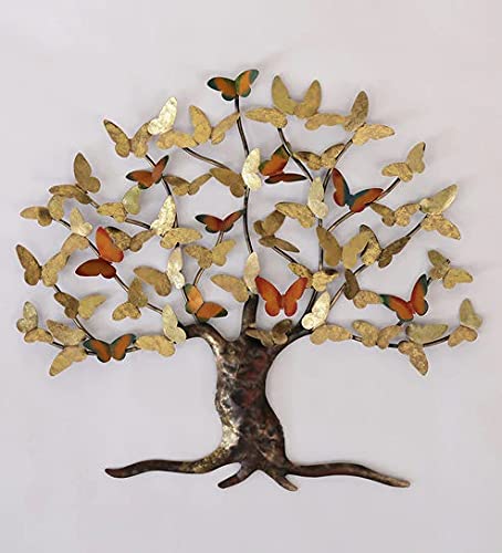 Image of AntarYuga Metal Iron Butterfly Tree (A) Decorative Wall Art /Sculpture for Home Living Room /Bedroom /Office (33X2X37 Inches)