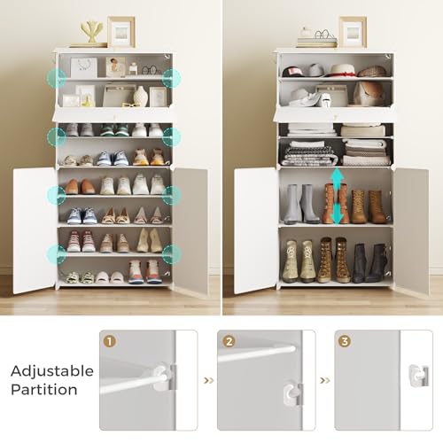 Zapatero de plástico modular con estante extraíble y ganchos 5