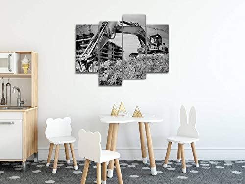 Yking1 Excavator At Construction Site Wall Art Painting Pictures Print On Canvas Stretched & Framed Artworks Modern Hanging Posters Home Decor 4Panel #TOP3