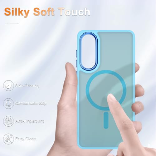 Image of for Samsung Galaxy S25 Edge Case, Matte Magnetic Phone Case with 1 Screen Protector, Support for Magsafe, Translucent Frosted Shockproof Protective Cover for Samsung Galaxy S25 Edge, Light Blue