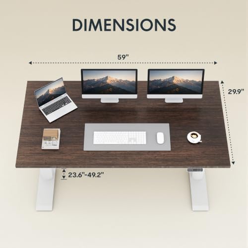 Image of FLEXISPOT E6 Pro Large 60 inch x 30 inch Organic Modern Bamboo Standing Desk, Electric Dual Motor 3-Stage Height Adjustable Desk with Oval Legs, Heavy Duty 330lbs, Walnut Bamboo Desktop, White Frame
