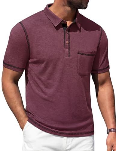 Image of Mens Polo Shirts Short Sleeve Casual Summer Lightweight Cotton Golf Polo Shirts with Pocket