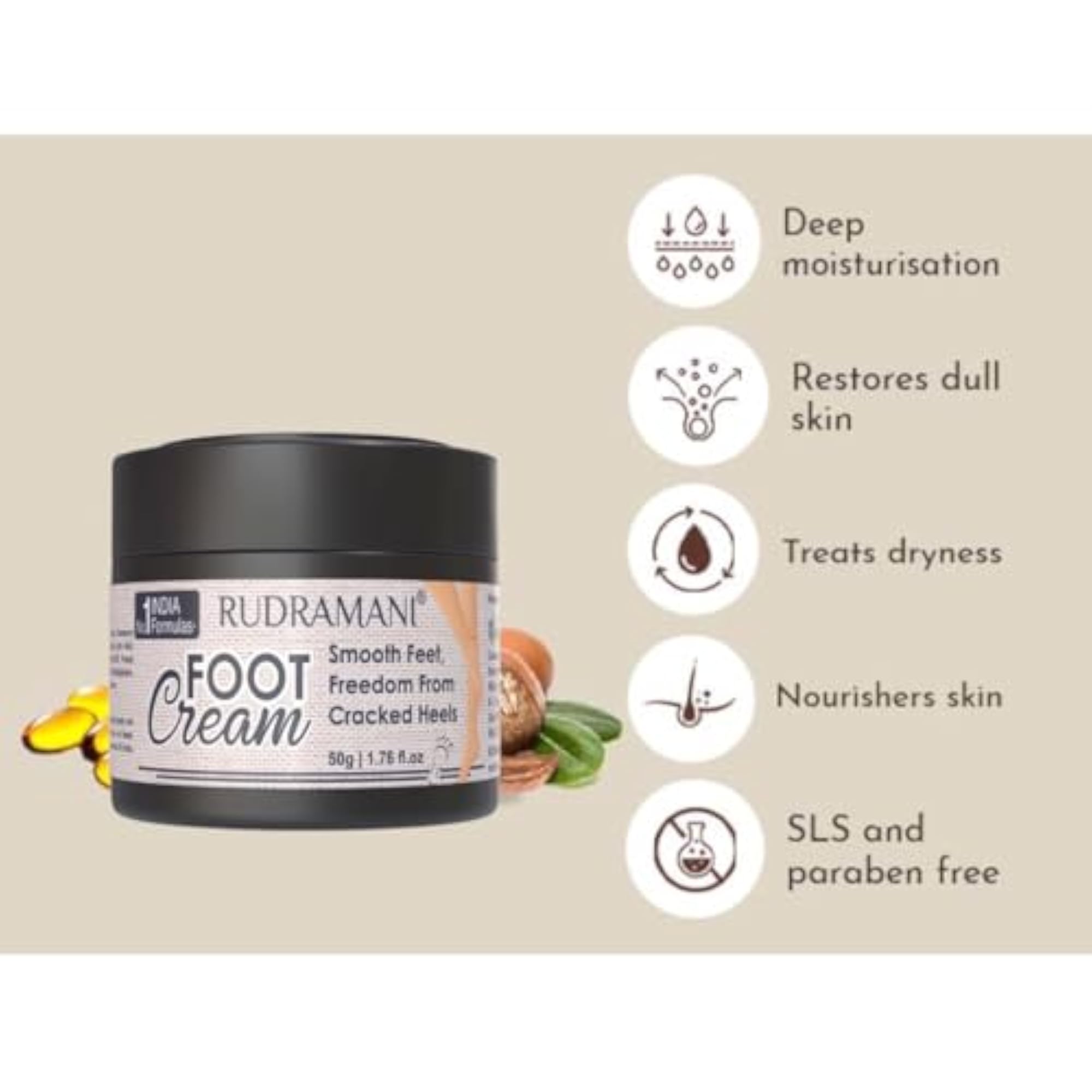 Rudramani Foot Cream for Cracked Heels, 50g