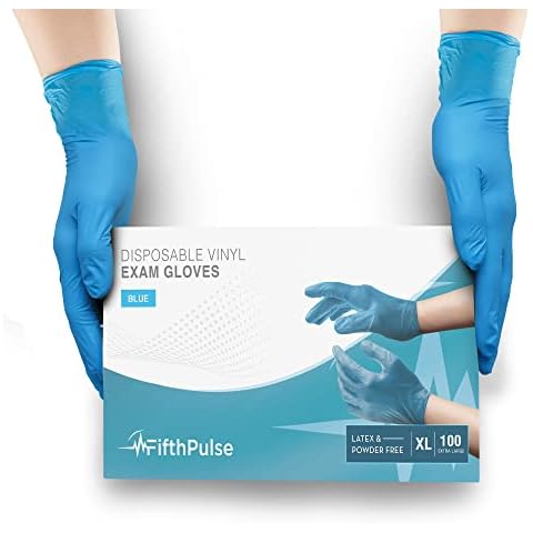 FifthPulse Blue Vinyl Disposable Gloves X Large 100 Pack - Latex Free, Powder Free Medical Exam Gloves - Surgical, Home, Cleaning, and Food Gloves - 3 Mil Thickness Cover