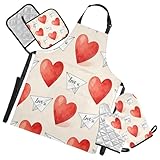 Nexawaveo Juego de 5 delantales de cocina resistentes al calor con guantes de horno y soportes para ollas para cocinar barbacoas y hornear corazones vibrantes, Los deseos vuelan hacia adelante