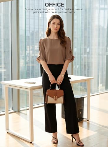 EVALESS Length Sleeve Womens Tops Dressy Casual Blouses Crewneck Ruffle Sleeve Shirts Summer Outfits Business Work Tops - image 5