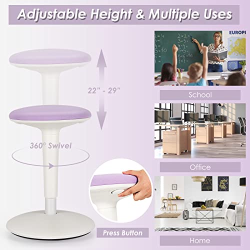 Image of Giantex Wobble Stool Height-Adjustable Standing Desk Stool W /Swivel, Tilt Motion, Premium Airlift, Wiggle Chair for Flexible Seating, for Junior, Home, Office, School Active Chair (Violet+White)