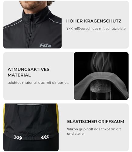 FDX Herren Radweste leicht atmungsaktiv ärmellos reflektierend winddicht wasserabweisend Fahrradjacke Laufen Mountainbike Wandern Fitness Outdoor Sportbekleidung (Yellow-XXL)