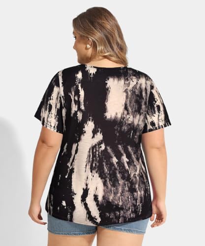 Image of CARCOS Plus Size Tops for Women Short Sleeve Shirts Basic Tee Solid Color Blouse V Neck Tunic Loose Fit Tshirts Summer XL-5XL