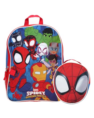 Fast Forward Spider-Man Boys Backpack and Lunch Box Set - 2 Piece 15 School Backpack with Detachable Lunch Bag Size One Size Spidey and Friends Multi