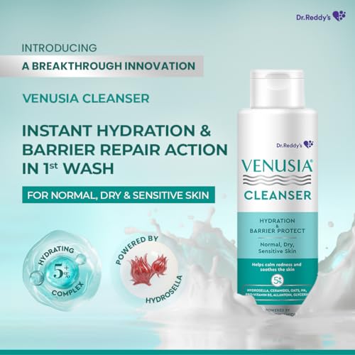 Image of Venusia Hydrating & Barrier Protect Cleanser | With Ceramides, Hyaluronic Acid, Niacinamide, Pro-Vitamin B5 | For Normal, Dry, and Sensitive Skin | PAMAS free | Skin-friendly Ph | 125 ml | From the House of No.1 Dermatologist Recommended Moisturiser