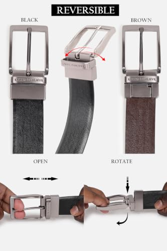 Image of Louis Philippe Men's 100% Italian Leather Brush Gun Metal Buckle Formal Reversible Belt