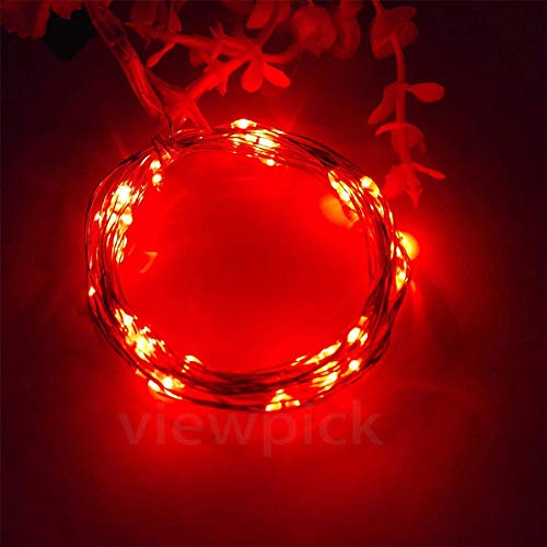 Mikasol Led String Lights, Mini Battery Powered Copper Wire Starry Fairy Lights, Battery Operated String Lights for Bedroom, Christmas, Parties, Wedding, Centerpiece, Decoration (10m/33ft Red)