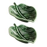 HOUDERCO 2 Bandejas de Cerámica Verde Forma de Hoja para Joyas, Organizador Versátil y Fácil de Limpiar, Adecuado para Áreas de Comedor y Estudios