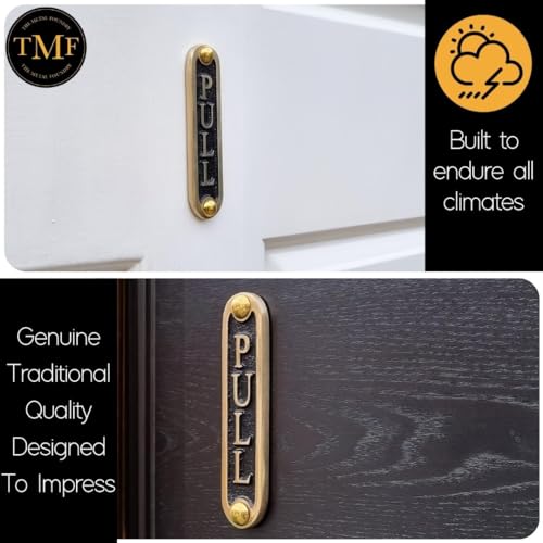 The Metal Foundry PULL Metal Door Sign. Traditional Style Home Decor Accessories Door Or Wall Brass Plaque. Handmade In England.