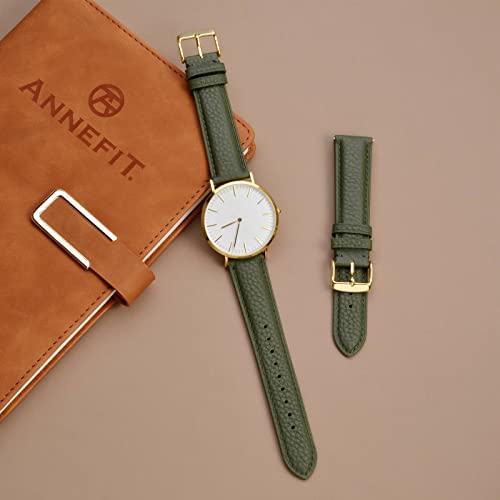 Image of ANNEFIT Watch Band 16mm, Quick Release Textured Padded Leather Straps with Gold Buckle for Men and Women (Army Green)